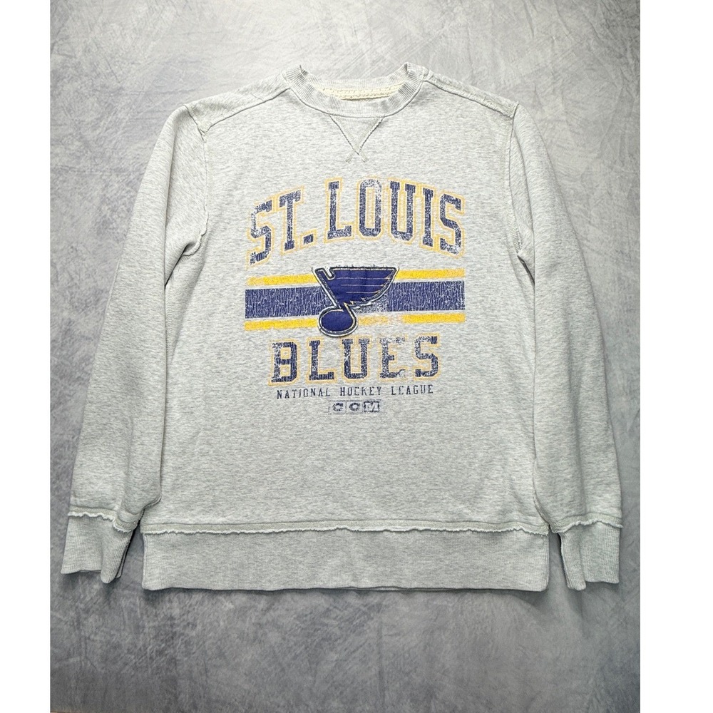 CCM St Louis Blues NHL‎ sz M Gray Distressed Graphic Sweatshirt retro Hockey